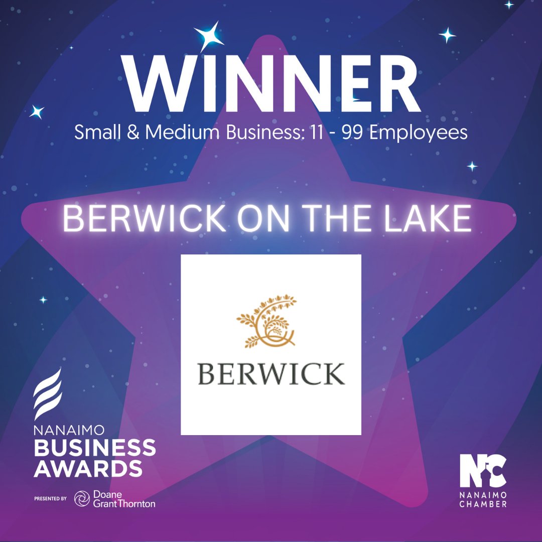 Winner of the Nanaimo Business Awards 2025 – Small &amp; Medium Business (11–99 Employees) Berwick on the Lake
With outstanding service and heartfelt care, Berwick on the Lake continues to enrich lives. Congratulations on your well-deserved recognition!
#BerwickOnTheLake
