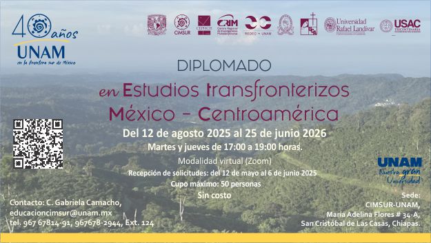 El IEHAA-UES como parte de las universidades participantes, se complace en invitarles al Diplomado en Estudios transfronterizos México-Centroamérica,  organizado por CIMSUR-UNAM.

Este diplomado se imparte en modalidad virtual y es gratuito.