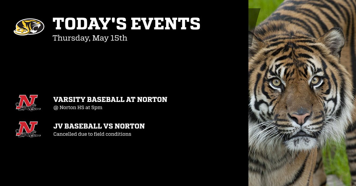 Varsity baseball travels to Norton today to take on Panthers today first pitch at 5pm. JV baseball game has been cancelled due to field conditions.