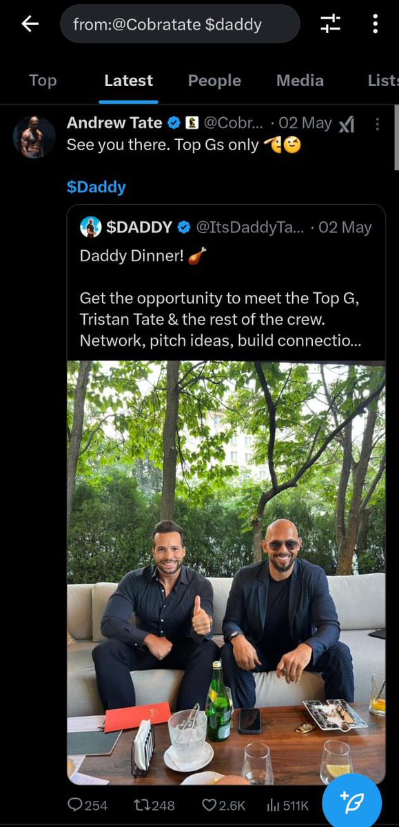 btc_nate's tweet photo. The gentleman to my right and I are both top 20 holders of $daddy coin and TRW students. Unfortunately, the dinner that was supposed to take place last night never occurred. 

@BaloushYazeed and I met in Dubai to discuss the May, 14th $daddy dinner. @Cobratate @TateTheTalisman @issathecooker, we want the truth about what this dinner deal was about and why it was retweeted from Andrew’s account.
