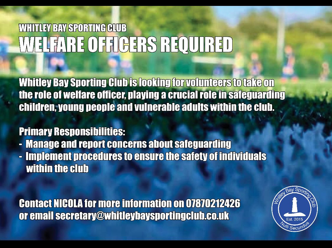 Club Welfare Officers required. A role vital to every club.

If you can help, please see details on the flyer 🙏