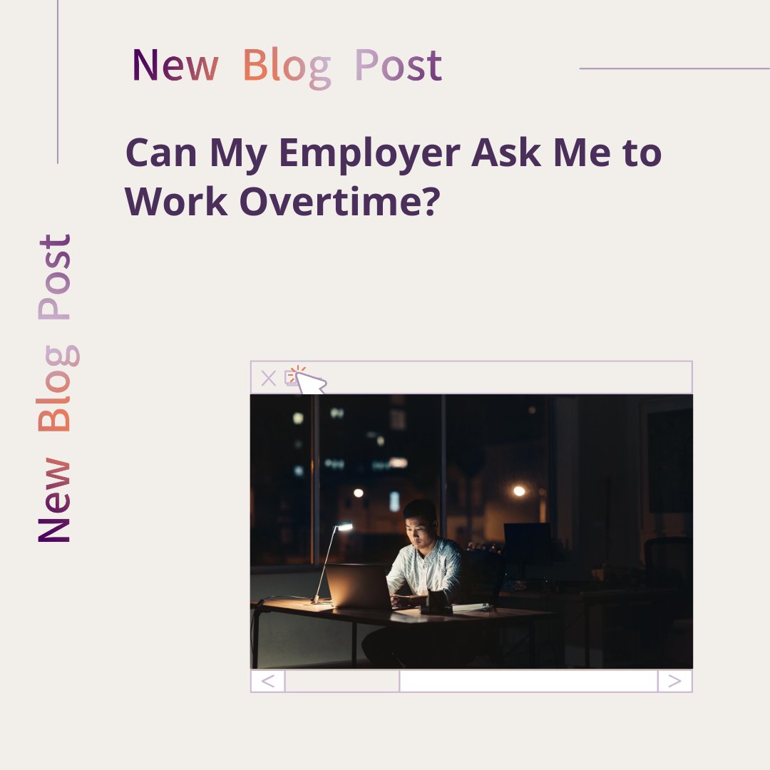 Are you unsure if your employer can require you to work overtime? 🤔 

Read our latest blog for expert employment law advice! 👇 
ow.ly/PQOa50VTtGT

#TorontoEmploymentLaw #OvertimeRights #EmploymentLawyer