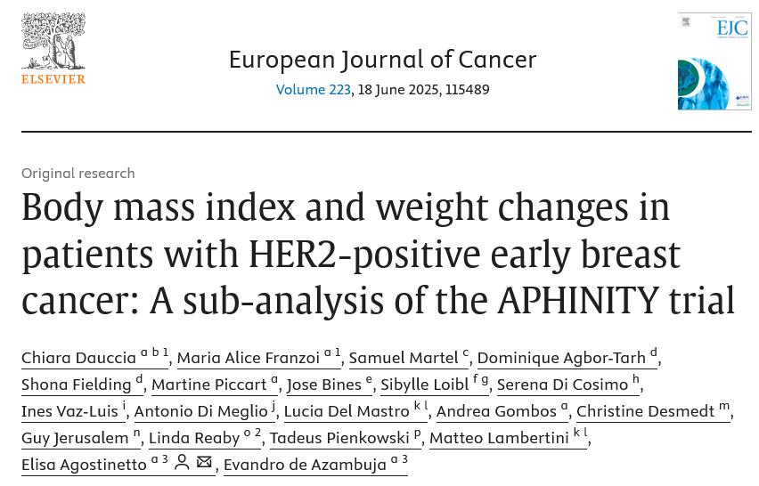 Kristina Jankovic, MD (@jankovick) on Twitter photo 💫Sub-analysis of #APHINITY shows overweight/obesity (BMI≥25) at diagnosis linked to worse iDFS (aHR 1.27), DRFI (1.32), OS (1.38), 🆚normal weight.
Weight change at 2 yrs had no impact.
🔗sciencedirect.com/science/articl…
<a href="/OncoAlert/">OncoAlert</a> <a href="/matteolambe/">Matteo Lambertini, MD PhD</a> <a href="/ElisaAgostinett/">Elisa Agostinetto</a> <a href="/E_de_Azambuja/">Evandro de Azambuja, MD, PhD</a> 💫Sub-analysis of #APHINITY shows overweight/obesity (BMI≥25) at diagnosis linked to worse iDFS (aHR 1.27), DRFI (1.32), OS (1.38), 🆚normal weight.
Weight change at 2 yrs had no impact.
🔗sciencedirect.com/science/articl…
<a href="/OncoAlert/">OncoAlert</a> <a href="/matteolambe/">Matteo Lambertini, MD PhD</a> <a href="/ElisaAgostinett/">Elisa Agostinetto</a> <a href="/E_de_Azambuja/">Evandro de Azambuja, MD, PhD</a>