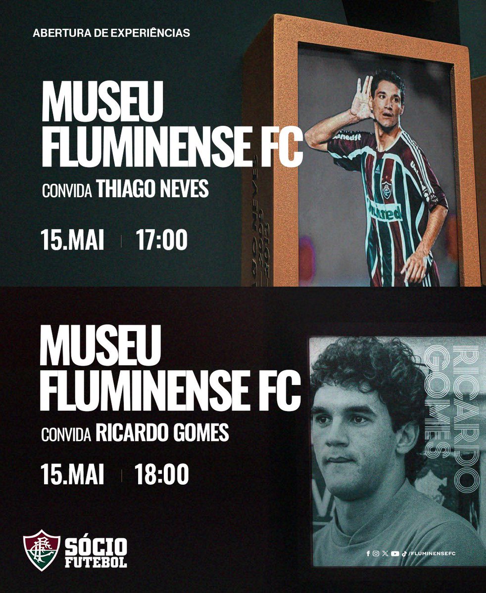 SocioDoFlu's tweet photo. Só os meus sócios têm a oportunidade de visitar o Museu Fluminense F.C. com os ídolos 𝑻𝒉𝒊𝒂𝒈𝒐 𝑵𝒆𝒗𝒆𝒔 e 𝑹𝒊𝒄𝒂𝒓𝒅𝒐 𝑮𝒐𝒎𝒆𝒔 nesta sexta (16)!

#SejaSocio em https://t.co/G9yOyxvv5n e resgate essas experiências hoje, às 17h e às 18h! https://t.co/rP1QHCpWIg