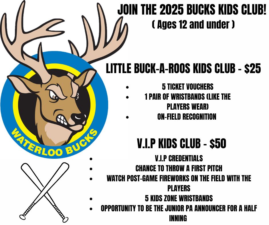 We want your kids to have an awesome time at Riverfront Stadium this summer and the Kids Club memberships are a great way to make that happen! Check out the link below to get your kiddos signed up today!

northwoodsleague.com/waterloo-bucks…