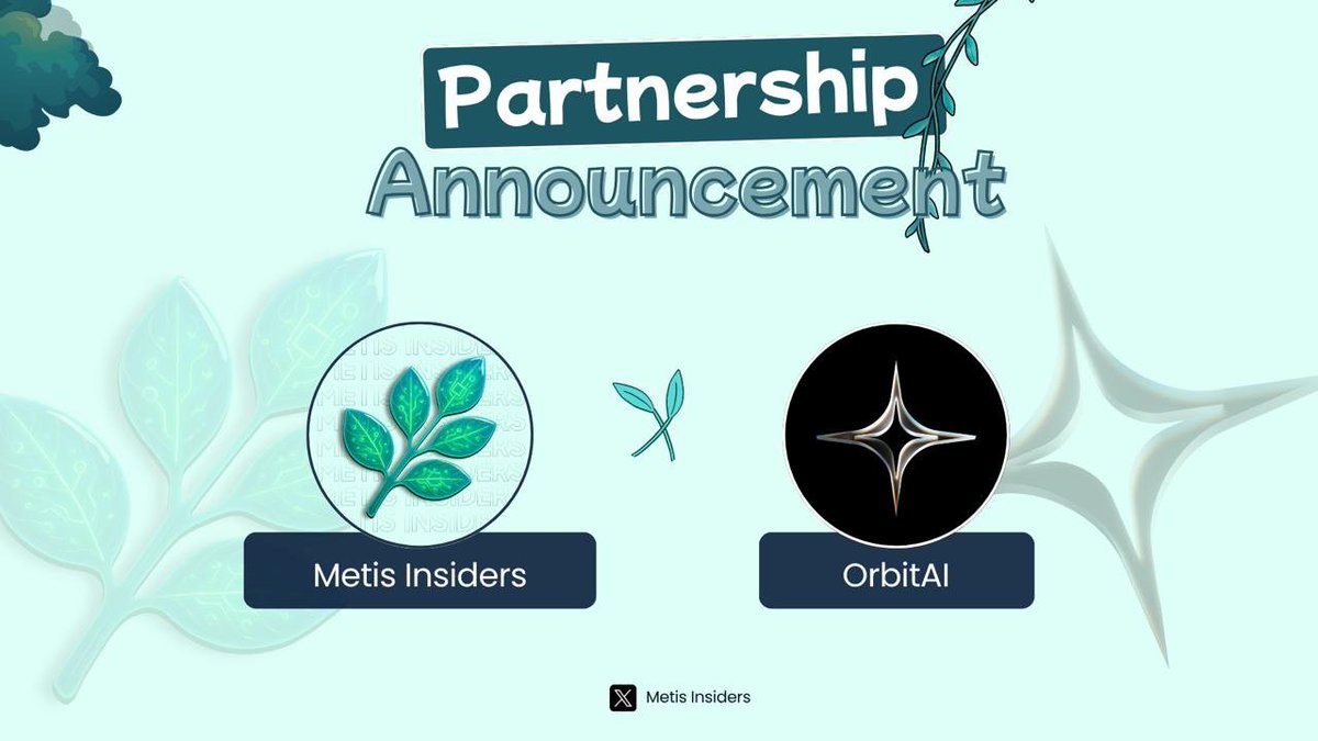 UseOrbitAI's tweet image. We&apos;re excited to announce our official partnership with @MetisInsider

Metis insiders is an active community in $METIS ecosystem, focused on bringing alpha, education, and strategy to users exploring @MetisL2 and the broader layer 2 space. They provide insights on developments…