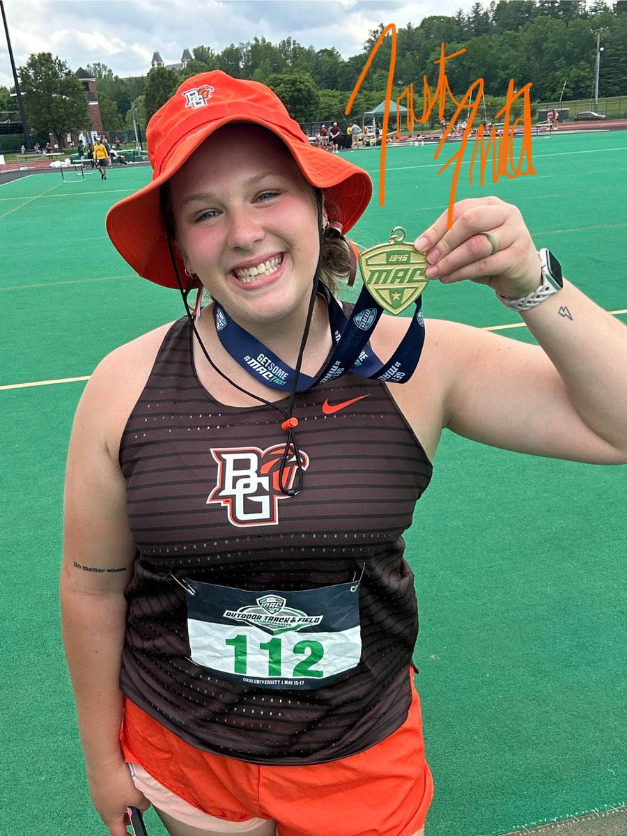 MACSports's tweet photo. Hammer Launched! 🚨

Bowling Green’s Trista Fintel hurls it 63.23m to bring home the MAC title in the Hammer Throw!

@BGSUXCTF | #MACtion https://t.co/yPfVfHEPzV