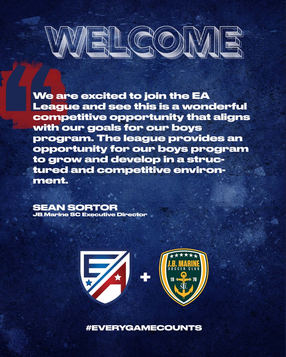 EliteAcademyL's tweet photo. We’re proud to welcome JB Marine SC to the 𝙀𝘼 𝙈𝙞𝙙-𝘼𝙢𝙚𝙧𝙞𝙘𝙖 𝙒𝙚𝙨𝙩 𝘾𝙤𝙣𝙛𝙚𝙧𝙚𝙣𝙘𝙚!
Here’s to a strong 2025/26 season ahead. Let’s get to work! 💪⚽️

#EliteAcademyLeague #EAMidAmericaWest #JoinTheElite https://t.co/v7Z4eQJHNA
