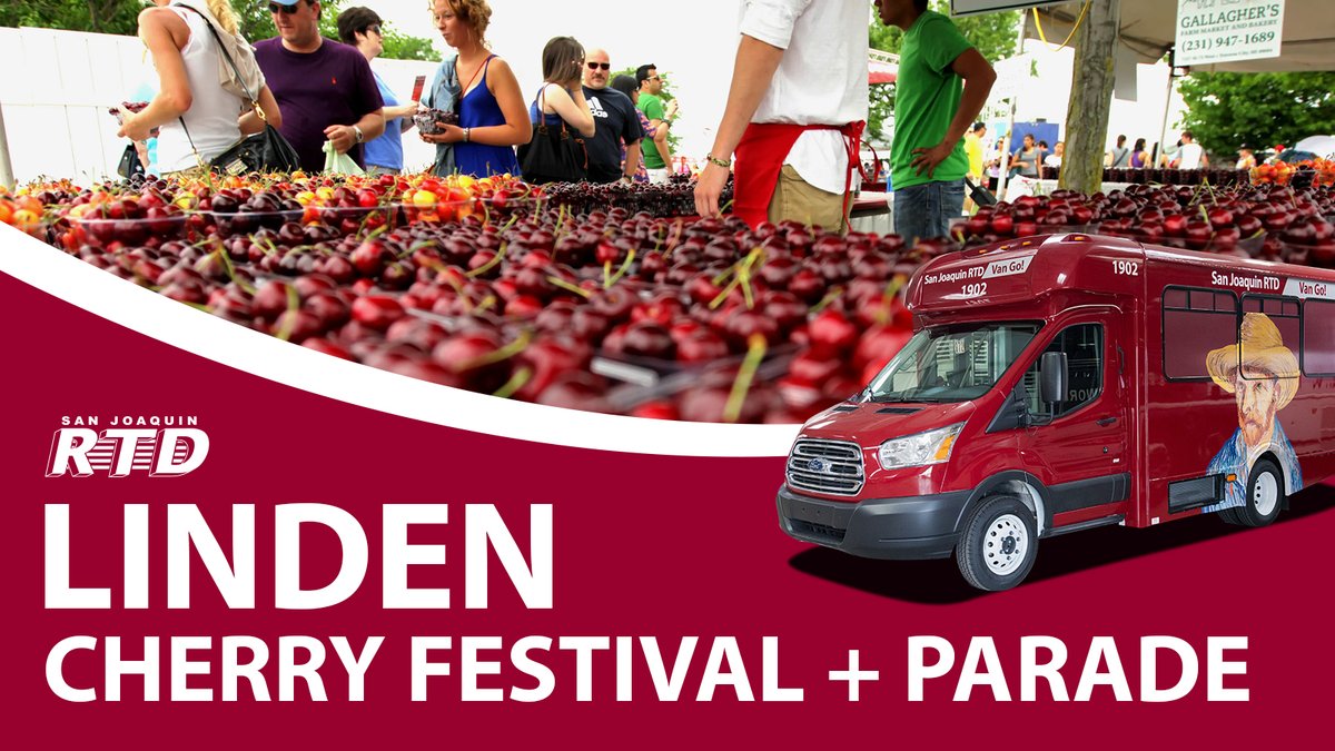RTD is at the Linden Cherry Festival, Sat, May 17! 🍒

Stop by the RTD booth to learn how Van Go! is helping connect rural communities across San Joaquin County—Linden, Lockeford, Escalon &amp; more.

Fun, food, and cherry-colored vans? Yes please. 🙌

👉 sanjoaquinrtd.com/event/linden-c…