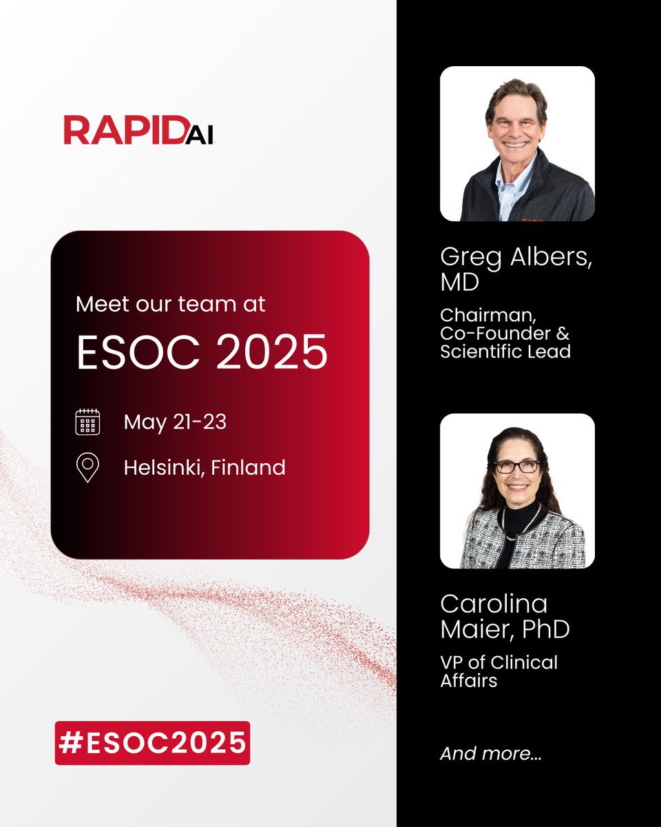🌍 We’re headed to Helsinki for #ESOC2025!

From May 21-23, you can connect with RapidAI’s leaders to learn how the Rapid Enterprise(TM) Platform advancing stroke care.

Say hello, and let’s talk about how RapidAI is supporting better patient outcomes worldwide.