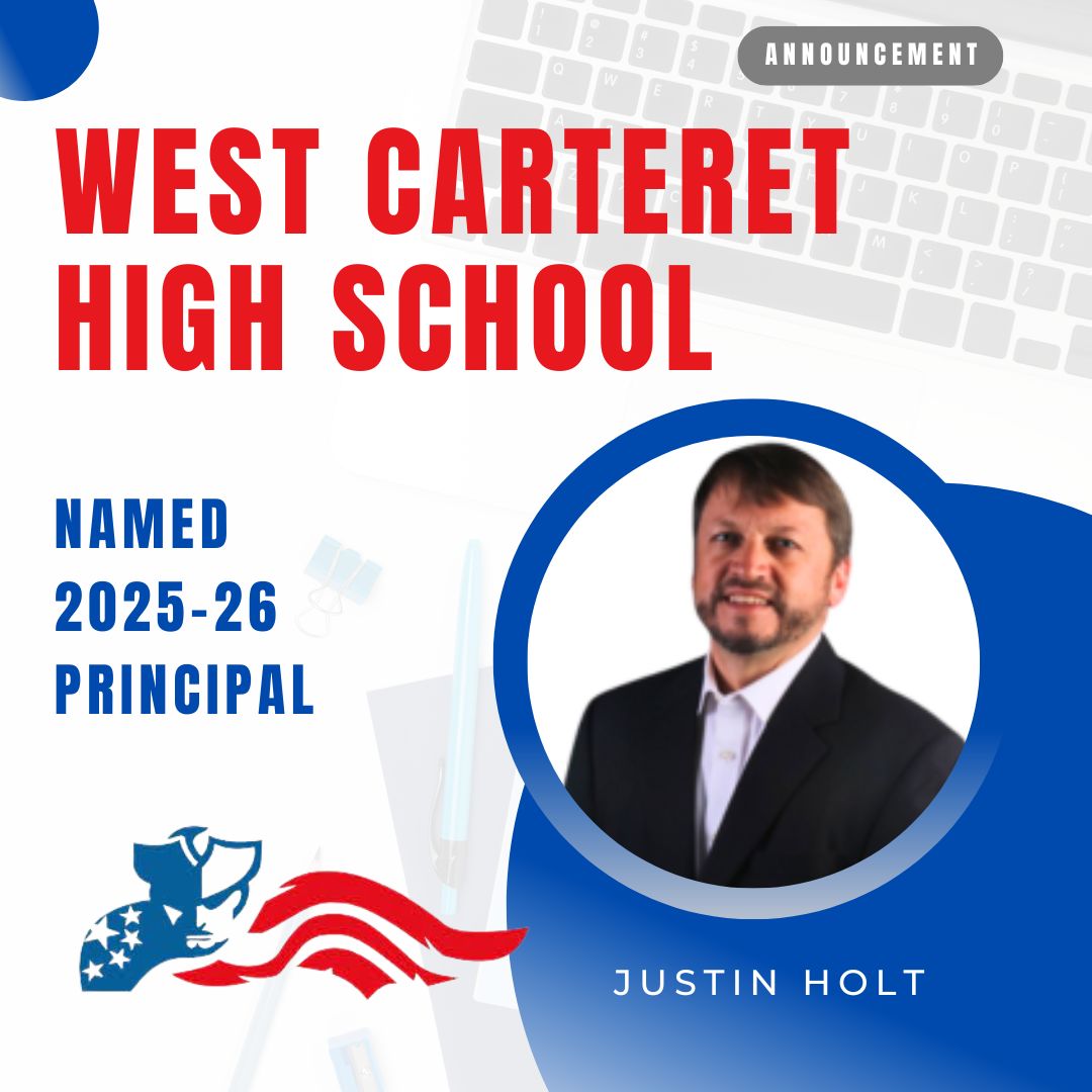 Carteret County Public Schools announces Mr. Justin Holt has been named Principal of West Carteret High School. He replaces Ms. Carolyn Heller, who has been serving at WCHS as Interim Principal since January of 2025. Read more at bit.ly/ccpspressrelea…
Welcome to CCPS, Mr. Holt!