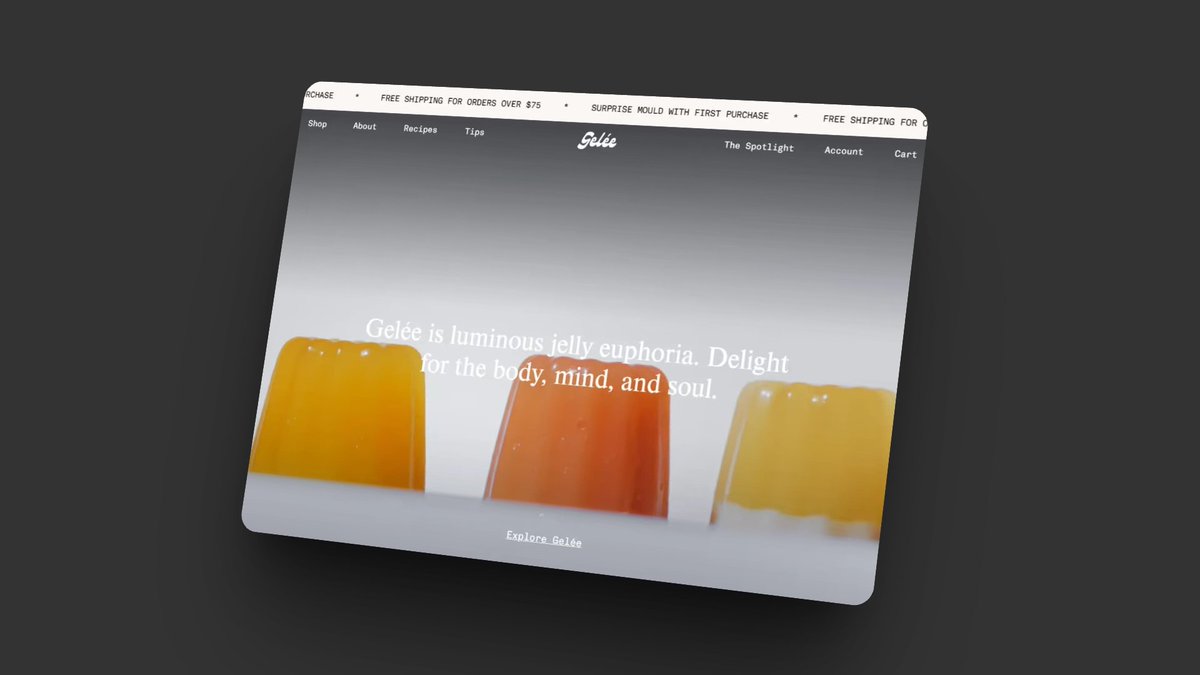Narrow_Labs's tweet image. Just experienced the elegant Gelée website. Stunning fruit photography & minimalist text create a truly refined browsing experience. The product takes center stage!
narrowlabs.design/website-inspir…