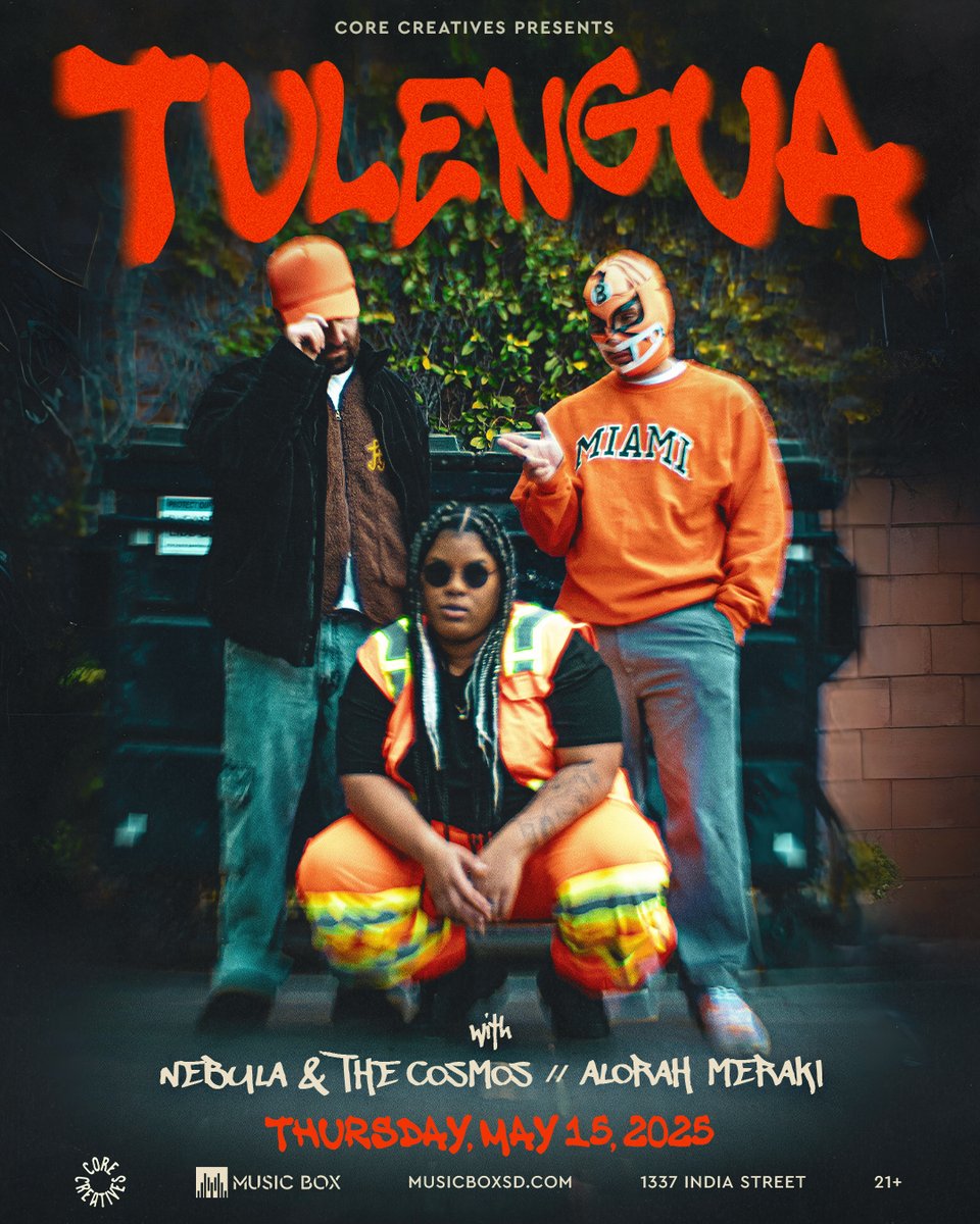 MusicBoxSD (@musicboxsd) on Twitter photo π TONIGHT π Tulengua is taking over the stage at Music Box with their electrifying, border-blending sound! π΄π₯ + Nebula and the Cosmos and Alorah Meraki!
πͺ Doors at 7pm. 21+
ποΈ Tickets available at the door β grab your crew and come through!π₯
π lnk.musicboxsd.com/Tulengua051525 π TONIGHT π Tulengua is taking over the stage at Music Box with their electrifying, border-blending sound! π΄π₯ + Nebula and the Cosmos and Alorah Meraki!
πͺ Doors at 7pm. 21+
ποΈ Tickets available at the door β grab your crew and come through!π₯
π lnk.musicboxsd.com/Tulengua051525