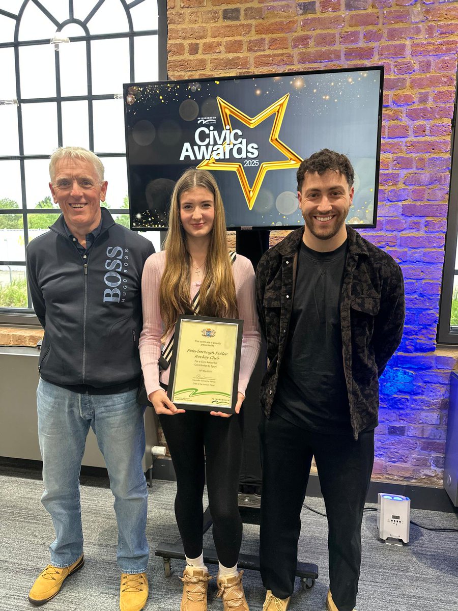 PeterboroughRHC's tweet image. WINNERS! 🏆 Peterborough Roller Hockey Club proudly accepts The Civic Award for Contribution to Sport and Development of Players!
Big thanks to our Head Coach Arthur Corr, Captain Michael Carter, &amp;amp; player Sophie Eaton for receiving it tonight! 🙌 So proud of our club!
#PRHC