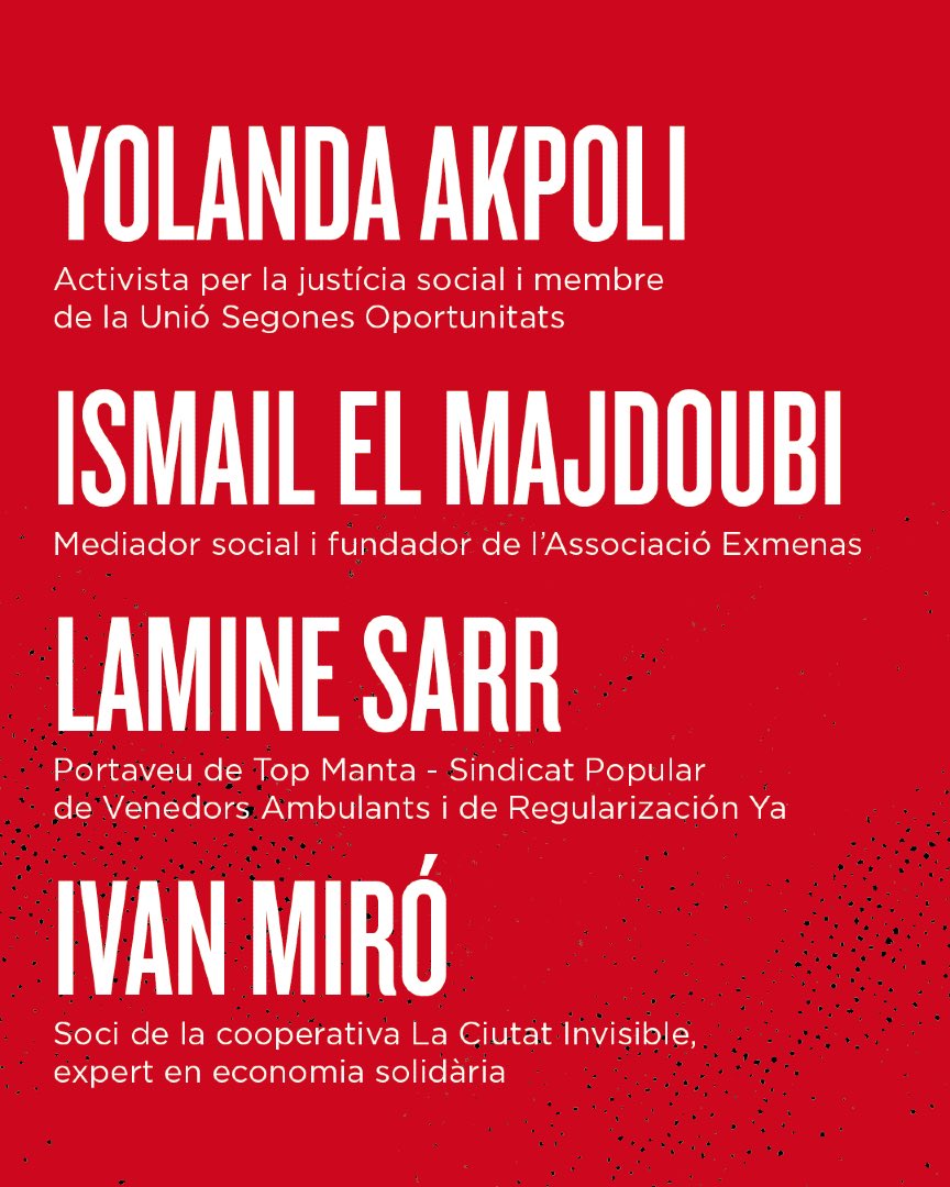 Fira Literal (@literalbcn) on Twitter photo 📢 El cooperativisme és antifeixista! 🤝 <a href="/rocagales/">rocagales</a>
L’extrema dreta penetra en tots els espais de la vida quotidiana. Però hi ha resistències organitzades.
🎙 Amb Yolanda Akpoli, Ismail El Majdoubi (<a href="/exmenasorg/">Asociación EXMENAS</a>), Lamine Sarr (<a href="/sindicatomanter/">✳️ Sindicat Manter BCN</a>) i Ivan Miró (@CiutatInvisible). 📢 El cooperativisme és antifeixista! 🤝 <a href="/rocagales/">rocagales</a>
L’extrema dreta penetra en tots els espais de la vida quotidiana. Però hi ha resistències organitzades.
🎙 Amb Yolanda Akpoli, Ismail El Majdoubi (<a href="/exmenasorg/">Asociación EXMENAS</a>), Lamine Sarr (<a href="/sindicatomanter/">✳️ Sindicat Manter BCN</a>) i Ivan Miró (@CiutatInvisible).