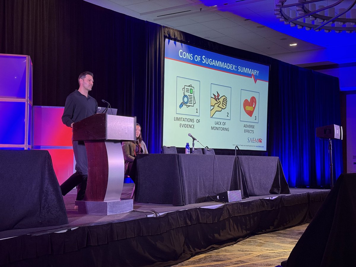And an excellent rebuttal by <a href="/EmergPharm/">Kyle DeWitt</a> highlighting the lack of applicable literature on the use of sugammadex in the ED at #AEMP25 <a href="/SAEM_AEMP/">SAEM AEMP</a>.

DeWitt highlights the lack of patient outcomes that are affected by sugammadex use.

#AEMPlify <a href="/SAEMonline/">SAEM</a>