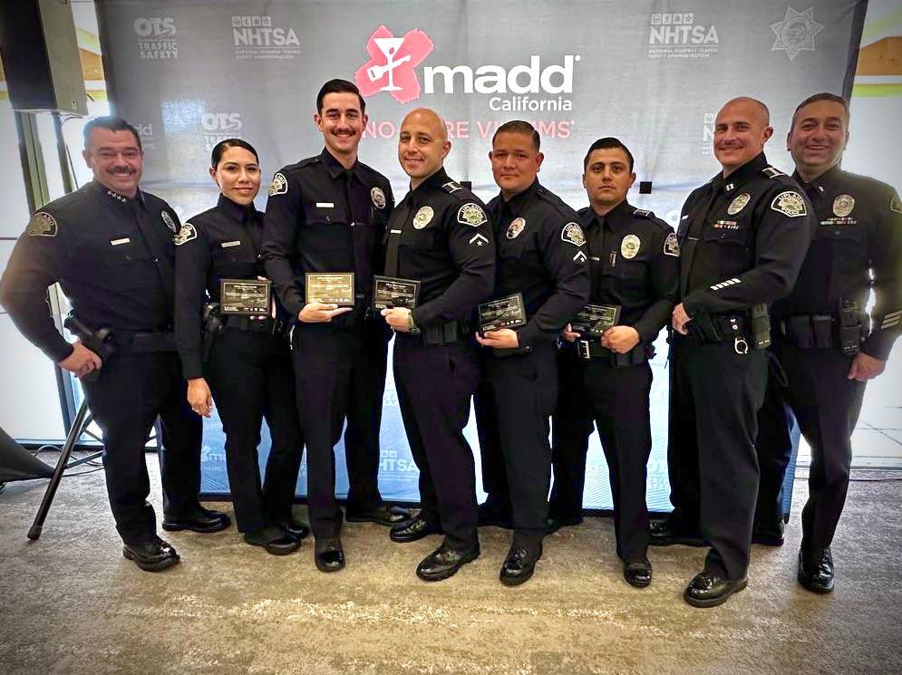 UplandPD's tweet photo. Join us in congratulating Officers Carrillo, Satchell, Aguilar, Martinez, and Gendreau for receiving the 2024 Mothers Against Drunk Driving (MADD) award!
These five officers collectively arrested 159 DUI drivers last year, demonstrating their dedication to keeping our roads safe.