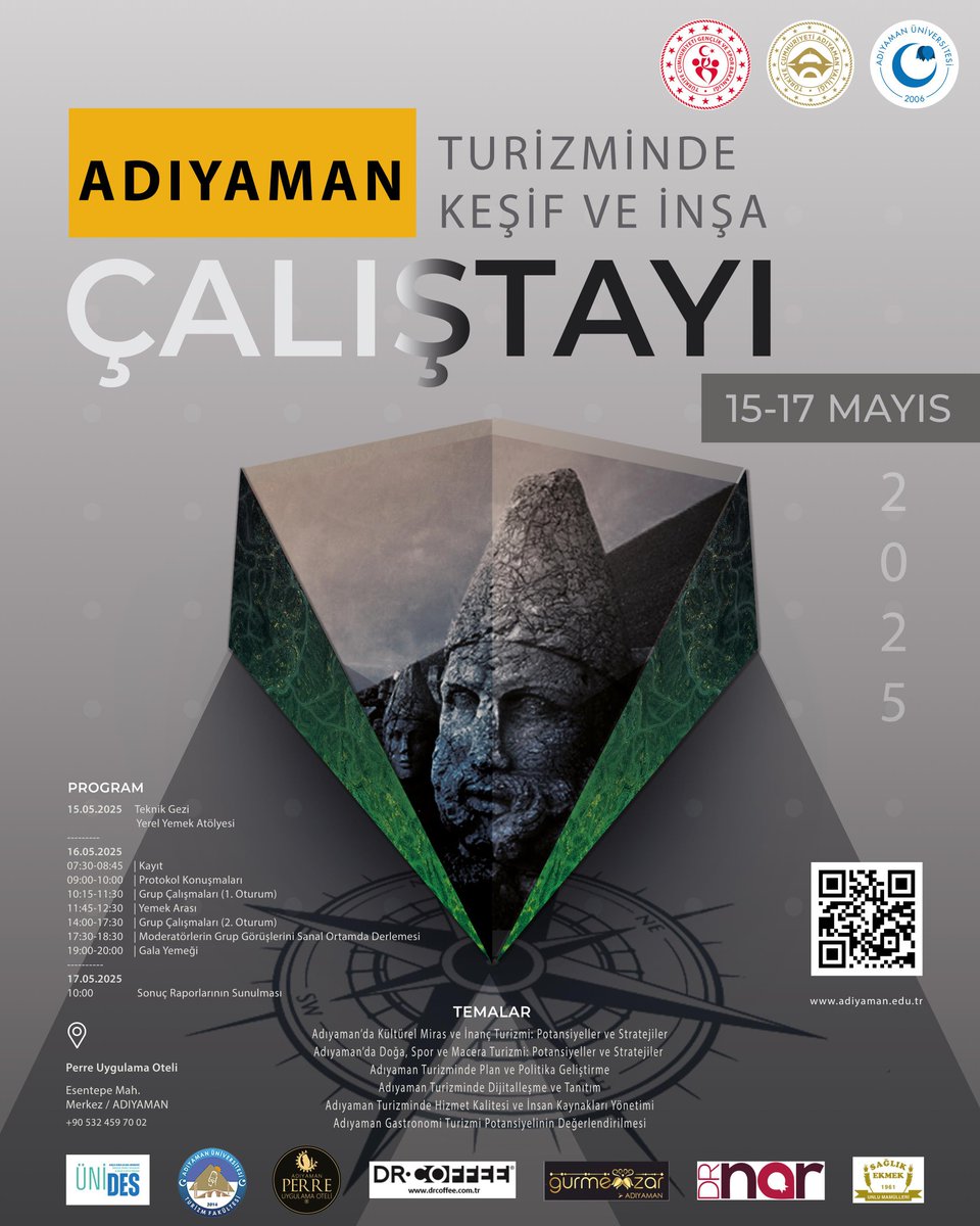 📢Adıyaman Valiliği ile Adıyaman Üniversitesi iş birliğinde düzenlenen “Adıyaman Turizminde Keşif ve İnşa Çalıştayı”nın açılış programına akademik ve idari çalışanlarımız ile öğrencilerimizi davet ediyoruz.

🗓️ 16-17 Mayıs 2025
⏰ 09.00
📍 Perre Uygulama Oteli