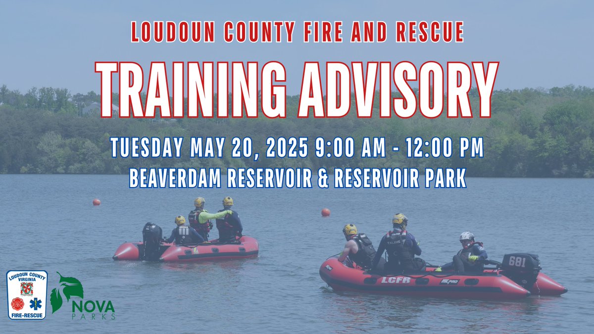 ๐ณ๐๐๐
๐๐๐ ๐ญ๐๐๐ ๐น๐๐๐๐๐ (@loudounfire) on Twitter photo TRAINING ADVISORY: Starting at ~9AM on Tuesday (5/20), LCFR & <a href="/LoudounSheriff/">Loudoun County Sheriff's Office</a>, in coordination with <a href="/NOVA_Parks/">NOVA Parks</a> & <a href="/LoudounWater/">Loudoun Water</a>, will be conducting a water rescue training exercise at Reservoir Park & Beaverdam Reservoir. โฌ๏ธ (1/2) TRAINING ADVISORY: Starting at ~9AM on Tuesday (5/20), LCFR & <a href="/LoudounSheriff/">Loudoun County Sheriff's Office</a>, in coordination with <a href="/NOVA_Parks/">NOVA Parks</a> & <a href="/LoudounWater/">Loudoun Water</a>, will be conducting a water rescue training exercise at Reservoir Park & Beaverdam Reservoir. โฌ๏ธ (1/2)
