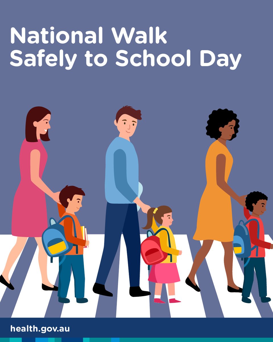 Today is National Walk Safely to School Day.

Primary school children are encouraged to walk to school with a parent or carer.

Everyone has a role to play in helping children &amp; young people to lead active healthy lives.

For more information visit 💻 walk.com.au/WSTSD/