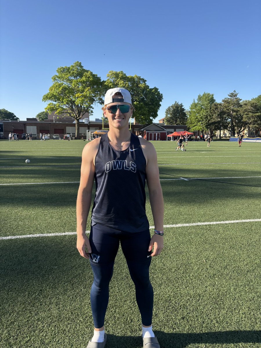 Cade Zimmerman of Olathe West (6A), only a junior, wins Sunflower League boys javelin today with a 198-1 on his final throw. He ranks #2 in Kansas with 202-10 as of last statewide leaderboard. #sportsinkansas photo: Emma Hale