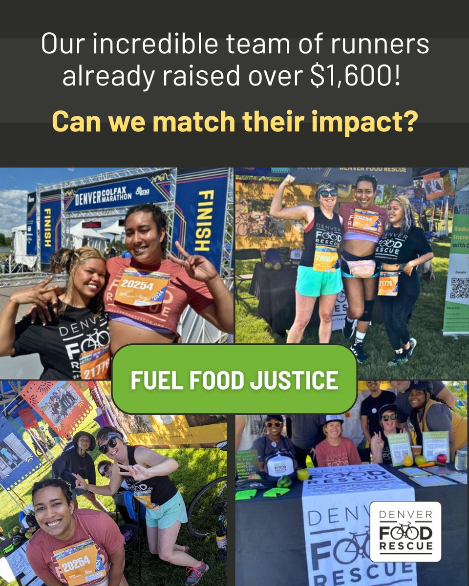 Denver Food Rescue (@denverfoodrescu) on Twitter photo Our runners raised $1600+ for food justice! 🏃🥬 This weekend at <a href="/runcolfax/">Denver Colfax Marathon</a>, let's DOUBLE their impact for Denver Food Rescue! Donate now to match! 🔗 givebutter.com/matchDFRrunners #DenverFoodRescue #ColfaxMarathon #FoodJustice #DonateToday Our runners raised $1600+ for food justice! 🏃🥬 This weekend at <a href="/runcolfax/">Denver Colfax Marathon</a>, let's DOUBLE their impact for Denver Food Rescue! Donate now to match! 🔗 givebutter.com/matchDFRrunners #DenverFoodRescue #ColfaxMarathon #FoodJustice #DonateToday