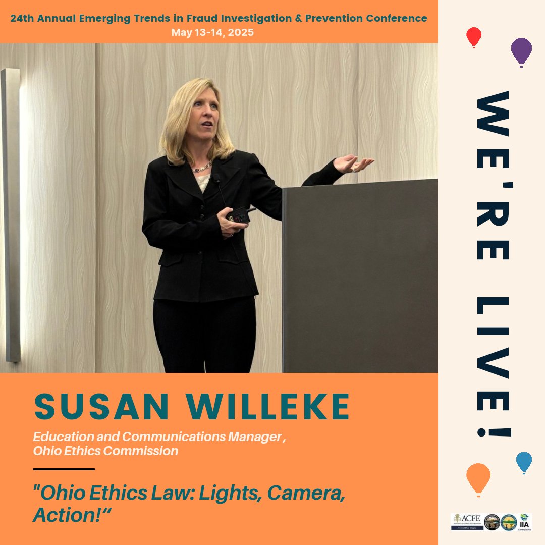 Lights, Camera, Action... Ethics! 🎬 Big thanks to Susan for a high-energy session on Ohio Ethics Law—thought-provoking and powerful. And gratitude to the Ohio Ethics Commission for keeping integrity in the spotlight! #OhioEthics #FraudPrevention #CFE#EmergingTrendsConference