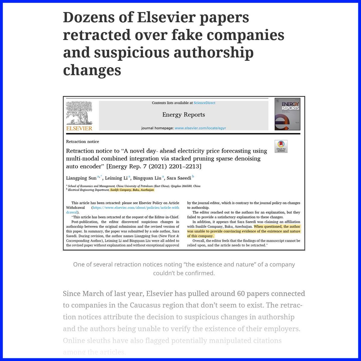 Dozens of Elsevier papers retracted over fake companies and suspicious authorship changes buff.ly/Z3QUbj9