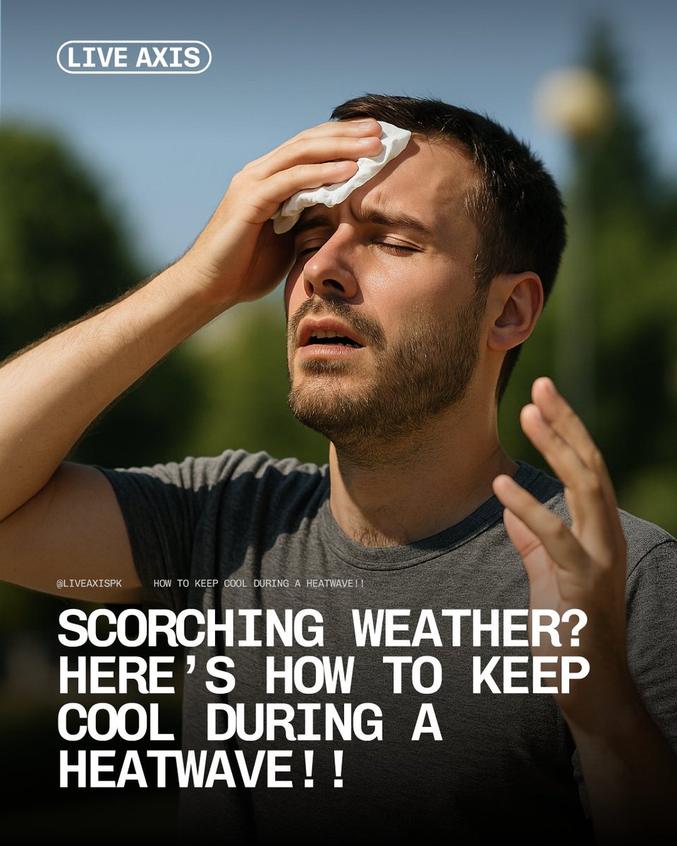 Liveaxismedia's tweet photo. How to Stay Cool in a Heatwave!!
Drink water, skip tea/coffee
Use cool towels, showers, or foot soaks
Stay in the coolest room
Avoid stove/oven, use fans
Protect yourself when outside
Visit cool places (mall/library)
Stay indoors 11AM–5PM
#Heatwave #StayCool #LiveAxis https://t.co/l8tw4tlp38