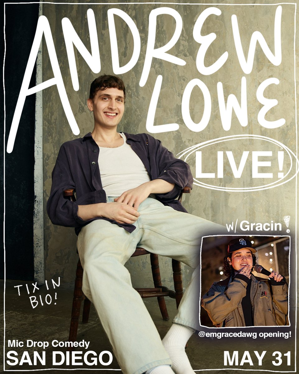 andrew lowe (@andrewlowe) on Twitter photo a second gay person has hit my San Diego live show...... we got <a href="/emgracedawg/">emgracedawg</a> opening now!!!! 2 weeks away! GET TIX: micdropcomedysandiego.com/shows/313645 a second gay person has hit my San Diego live show...... we got <a href="/emgracedawg/">emgracedawg</a> opening now!!!! 2 weeks away! GET TIX: micdropcomedysandiego.com/shows/313645