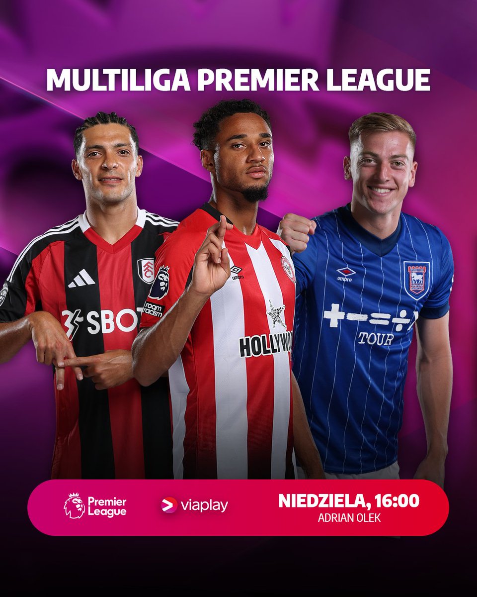 Viaplay Sport Polska (@viaplaysportpl) on Twitter photo Czas na niedzielę z MULTILIGĄ! Oto nasz rozkład dnia na boiskach Premier League.
⚽️ Everton - Southampton (13:00)
🎙️ <a href="/MarcinPawlos81/">Marcin Pawłowski</a> i <a href="/maciejluczak/">Maciej Łuczak</a>
⚽️ West Ham - Nottingham (15:15)
🎙️ <a href="/M_Hawryszczuk/">Mariusz Hawryszczuk</a> i <a href="/mbork88/">Michał Borkowski</a>
⚽️ MULTILIGA Premier League (16:00)
🎙️ <a href="/OlekAdrian/">Adrian Olek</a>
⚽️ Czas na niedzielę z MULTILIGĄ! Oto nasz rozkład dnia na boiskach Premier League.
⚽️ Everton - Southampton (13:00)
🎙️ <a href="/MarcinPawlos81/">Marcin Pawłowski</a> i <a href="/maciejluczak/">Maciej Łuczak</a>
⚽️ West Ham - Nottingham (15:15)
🎙️ <a href="/M_Hawryszczuk/">Mariusz Hawryszczuk</a> i <a href="/mbork88/">Michał Borkowski</a>
⚽️ MULTILIGA Premier League (16:00)
🎙️ <a href="/OlekAdrian/">Adrian Olek</a>
⚽️