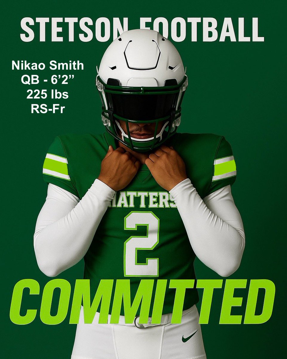 Nikao "N̟̙i̦͍͕k̪͉͓o̙̦͉" Smith ❷ (@nikaosmith) on Twitter photo After prayers & discussions with family, I’ve decided to commit to <a href="/StetsonFootball/">Stetson Football</a>! Ready to get to work & help my team achieve great things! #GoHatters <a href="/BIGshadowMIKE/">Coach Mike Jasper</a> <a href="/CoachDodson13/">Coach Dodson 🏈 🗺️🧗🏿♂️🏆</a> <a href="/CoachHSimmons/">Hunter Simmons</a> <a href="/CoachMClark/">Matt Clark</a> <a href="/AtifAustin/">Coach Austin</a> <a href="/coachcgadapee/">Chace Gadapee</a> <a href="/RecruitingBh/">BH Recruiting Assistance</a> <a href="/CoachTrav8/">Travis Williamson</a> <a href="/Coach_RWalker/">Ryan Walker</a> After prayers & discussions with family, I’ve decided to commit to <a href="/StetsonFootball/">Stetson Football</a>! Ready to get to work & help my team achieve great things! #GoHatters <a href="/BIGshadowMIKE/">Coach Mike Jasper</a> <a href="/CoachDodson13/">Coach Dodson 🏈 🗺️🧗🏿♂️🏆</a> <a href="/CoachHSimmons/">Hunter Simmons</a> <a href="/CoachMClark/">Matt Clark</a> <a href="/AtifAustin/">Coach Austin</a> <a href="/coachcgadapee/">Chace Gadapee</a> <a href="/RecruitingBh/">BH Recruiting Assistance</a> <a href="/CoachTrav8/">Travis Williamson</a> <a href="/Coach_RWalker/">Ryan Walker</a>