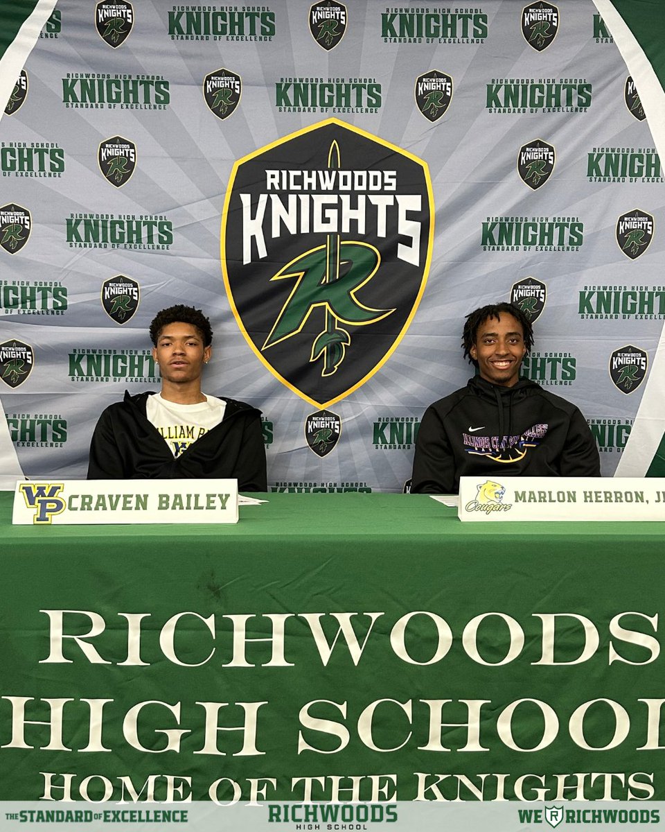 Congratulations to <a href="/cravoo11/">Craven Bailey</a> on signing to play basketball at William Penn and <a href="/11Mar1on11/">Marlon Herron Jr</a> on signing to play basketball at ICC!

#weRrichwoods |  #TheStandardOfExcellence