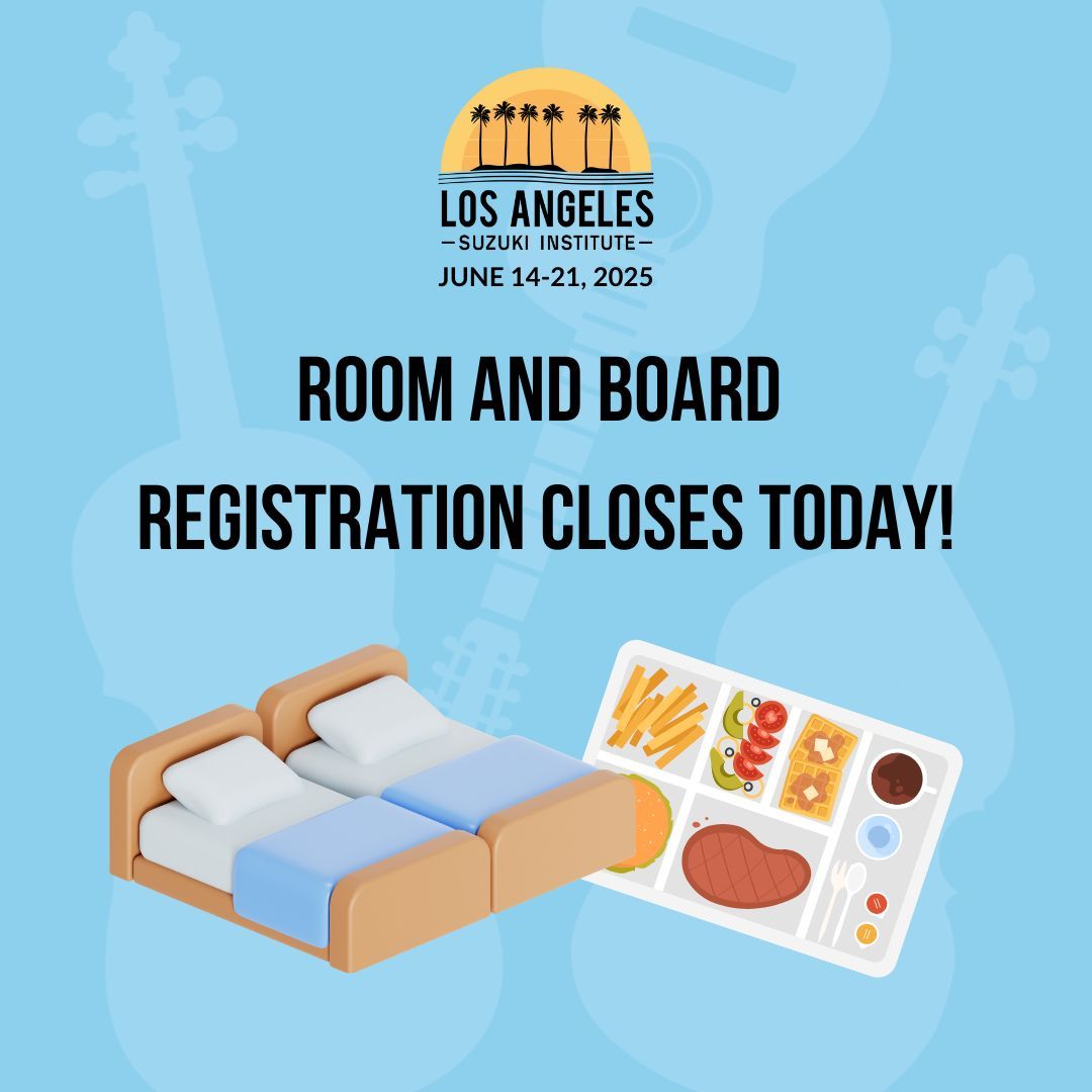 suzuki_la's tweet photo. Room &amp; board closes today, May 15th! After today we are unable to register any meals or dorm stays for participants. 🛏️🍽️ https://t.co/RX2VuC7nbr
