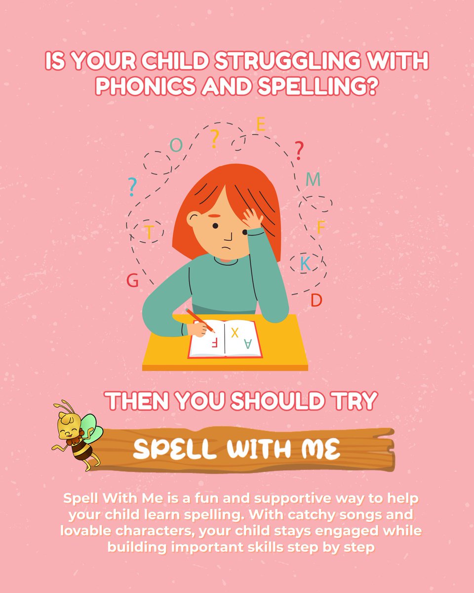 SpellWithMe's tweet photo. Is your child finding phonics and spelling a challenge?
Spell With Me makes learning fun and stress-free!
Start your spelling adventure today! Find us on YouTube @spellwithme_abc 

#PhonicsHelp #SpellingMadeFun #LearnWithArbee #EarlyLearning #ParentTips #EducationMadeEasy https://t.co/3IruoOy6lD