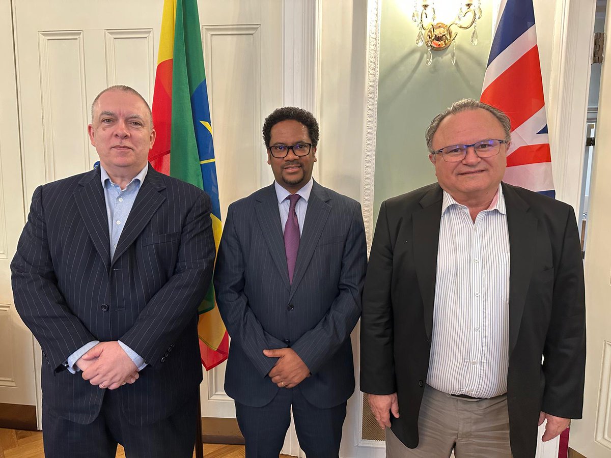 ETEmbassyLDN's tweet photo. H.E. @AmbBirukUK meets with #KEFI’s Harry Anagnostaras-Adams & #ORIOR’s Simon Francis to discuss promoting Ethiopia’s mining sector and planning a UK investor event. #EthiopiaMining
@PMEthiopia @mfaethiopia @MinistryofMine_ https://t.co/s2IXsmOxuS