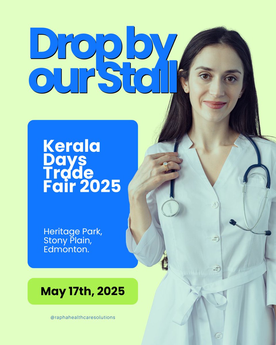 RaphaHealtth's tweet photo. Calling all Edmontonians and those attending the Kerala Days Trade Fair! 

#KeralaDaysTradeFair2025 #EdmontonEvents #YegEvents #HealthcareStaffing #AlbertaHealthcare #MeetUsInEdmonton #RaphaHealthcareSolutions #HeritageParkEdmonton #StonyPlain #HealthcareCareers #ConnectingCare https://t.co/gGkuqfdYUa