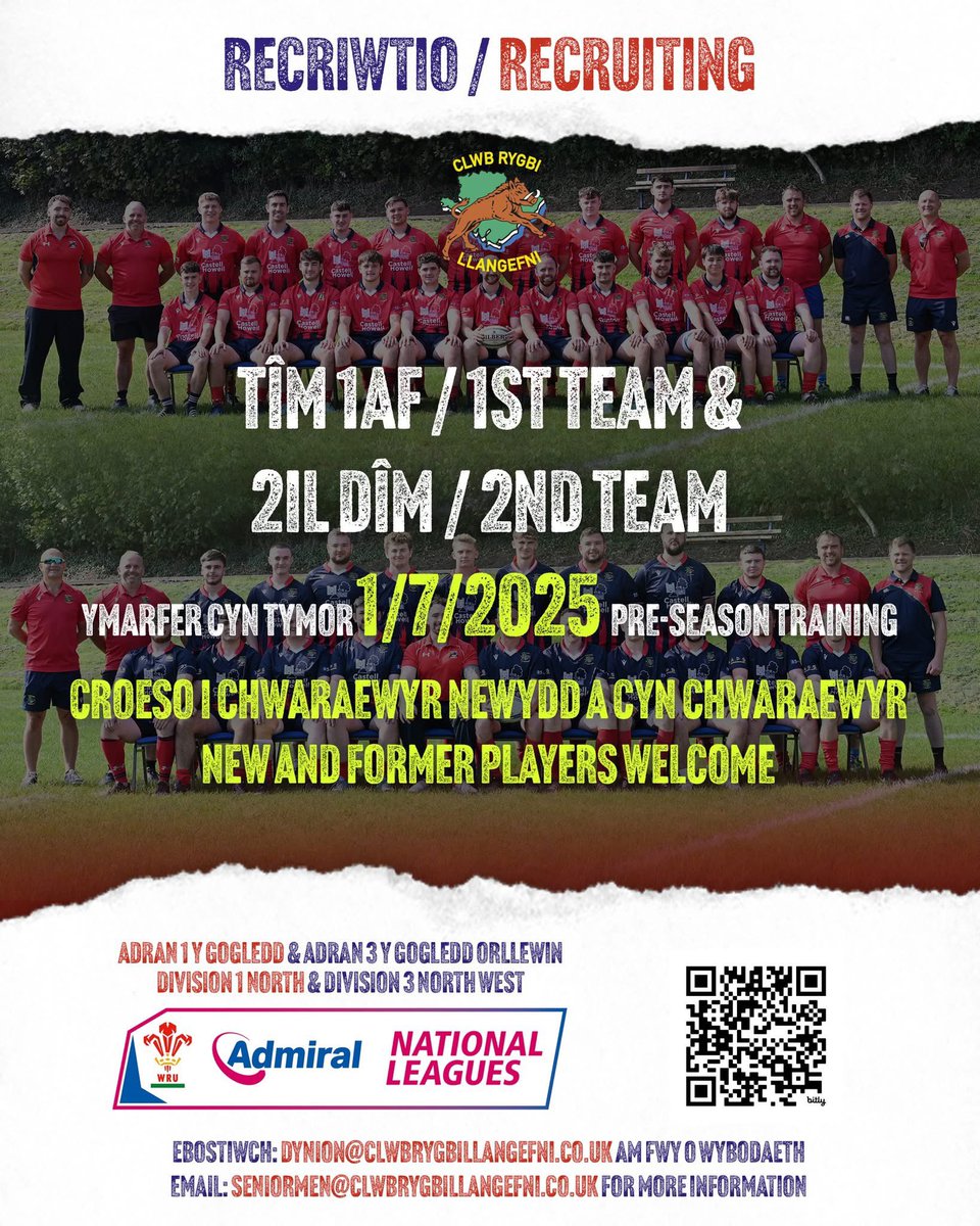 Dyma ni gwrthwynebwyr ein timau dynion yn y gynghrair tymor nesa 🐗🐗🏉👏

Here are our men’s teams’ opponents in the league for next season 🐗🐗🏉👏