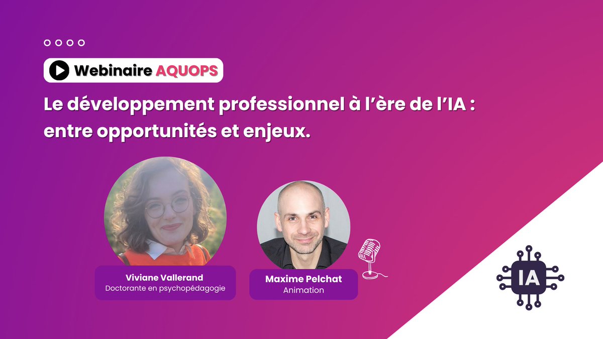 📌 WEBINAIRE | Le développement professionnel à l’ère de l’IA  

On jasera autonomie professionnelle, jugement humain, équilibre entre technologie et pédagogie.  

🎙 Avec Viviane Vallerand (OBVIA) et Maxime Pelchat (CADRE21)    
📅 21 mai | 🕛 12 h à 13 h 
🔗