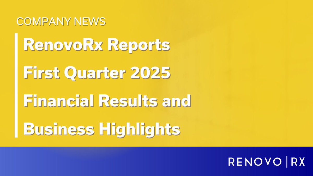 RenovoRx today announced its financial results and business updates for the first quarter ended March 31, 2025. The Company will host a conference call today, May 15th at 4:30 p.m. ET, for details: bit.ly/3ZnChhF $RNXT