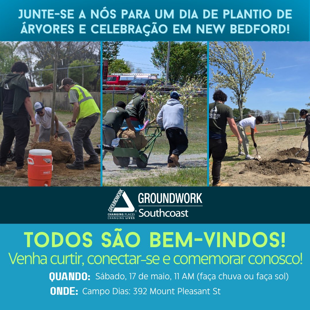 🌳 Neste sábado! 🌳 Às 11h no campo Dias (392 Mount Pleasant St), venha plantar árvores, conhecer o Green Corps e celebrar com a gente no North End de New Bedford! 🌱💚 Atividades para todas as idades. 🌧️ Chuva ou sol—nos vemos lá! #NewBedford