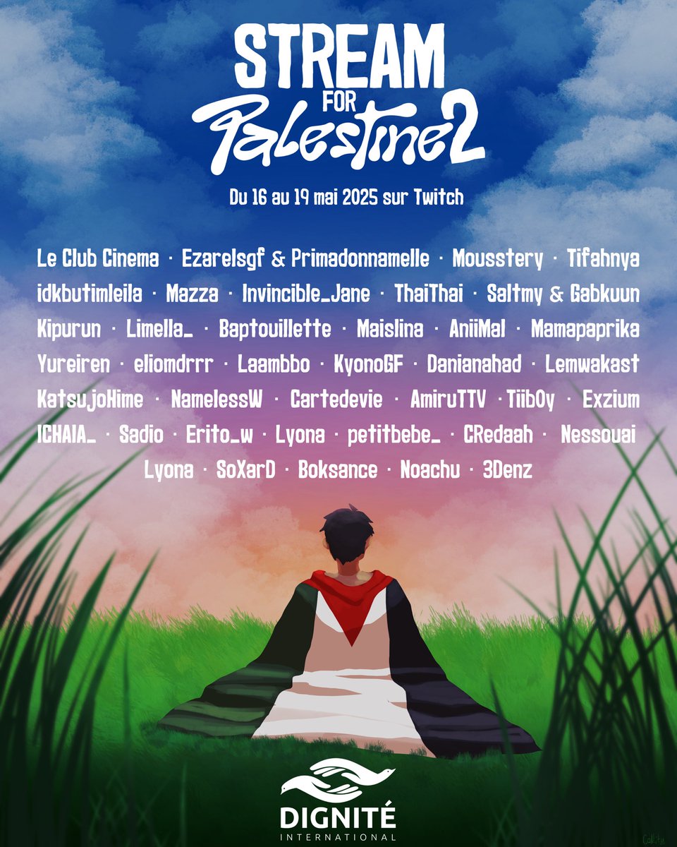 🇵🇸 Le #StreamForPalestine arrive demain dès 20h sur Twitch ! 

Petit rappel sur le déroulé de l’événement et les actions réalisés par Dignité International à Gaza.

Des nouveaux streamers se sont joints à nous pour la cause, retrouvez leurs chaînes ici : linktr.ee/S4Palestine?ut…