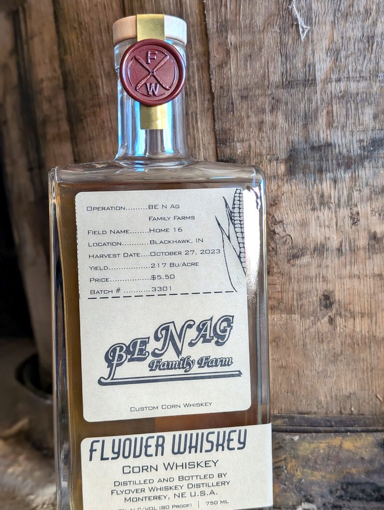 Dvorak Farms - Clarkson, NE
Mars Farms - Vermillion, KS
Lee Farms - Cummings, KS
BE N AG Family Farm - Blackhawk, IN

Every year is to be remembered. Each six bottle batch is made using the corn from the field and farm detailed on the label. A lasting tribute for years to come!