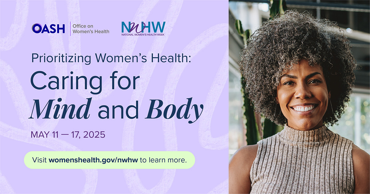 🎉 It's National Women's Health Week! Empower women to take control of their health at every stage of life. 👉 Check out the OWH #NWHW page for tips on health screenings, maintaining well-being, and more! #WomensWellness womenshealth.gov/nwhw/resources