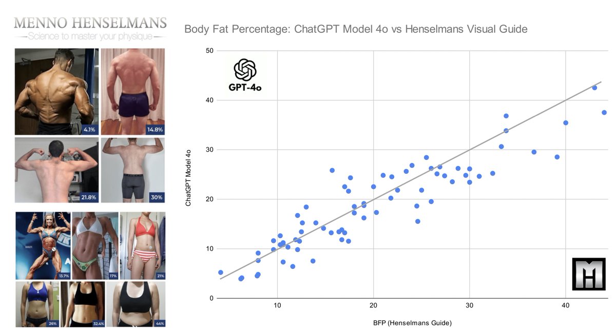 Can ChatGPT accurately estimate Body Fat Percentage (BFP) from photos? Surprisingly, yes.

The most advanced AI model today might be able to tell you how fat you are, accurately. And this is important.

From my first crude test, GPT-4o's ability to estimate body fat percentage