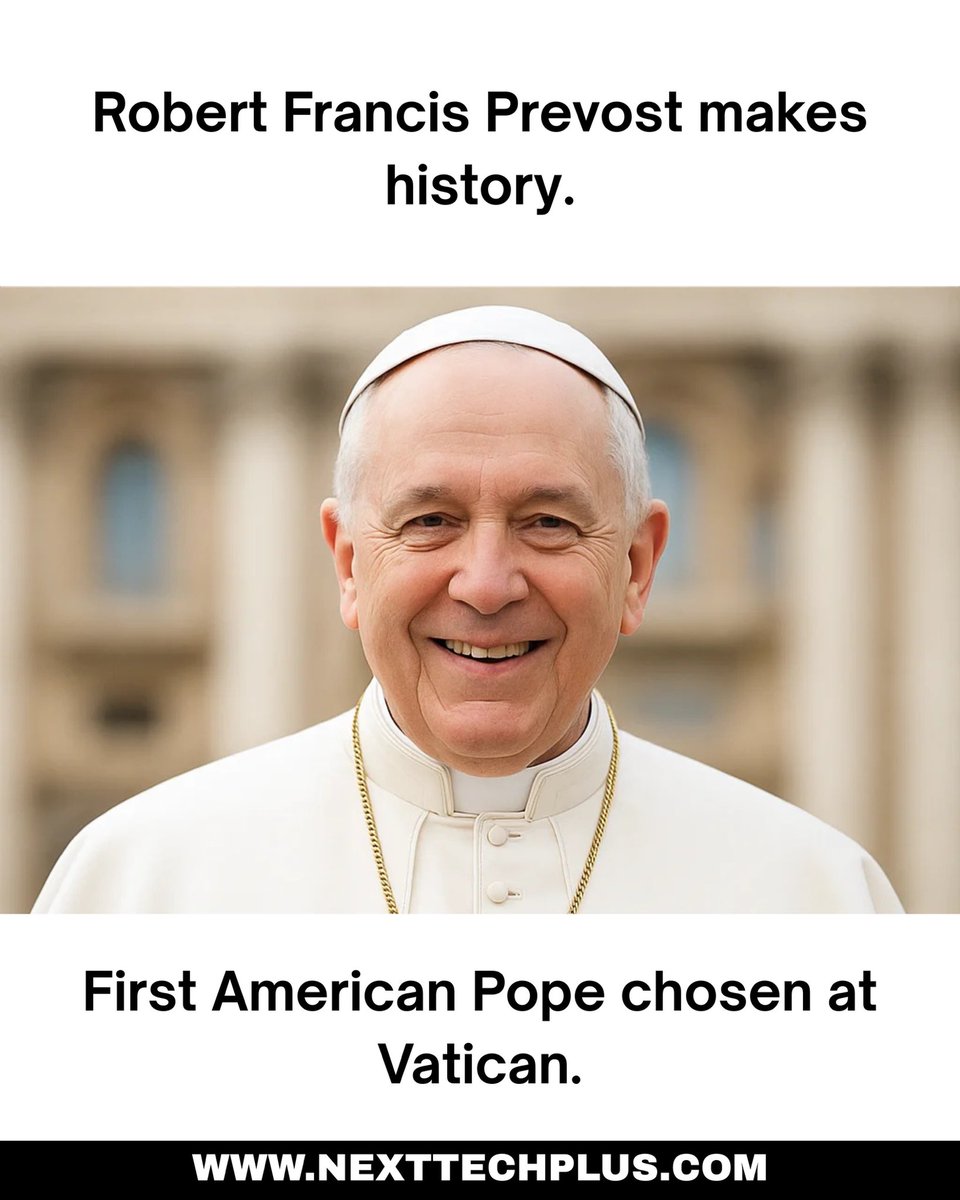 NextTechPlus's tweet photo. Robert Francis Prevost Becomes Pope Leo XIV 🇺🇸

History is made as Robert Francis Prevost becomes the first American Pope. What does his leadership mean for the Church?

Full story 👉 https://t.co/VMznw6e7mn

#nexttechplus #popeleo14 #catholicchurch https://t.co/YHRyQnKQce