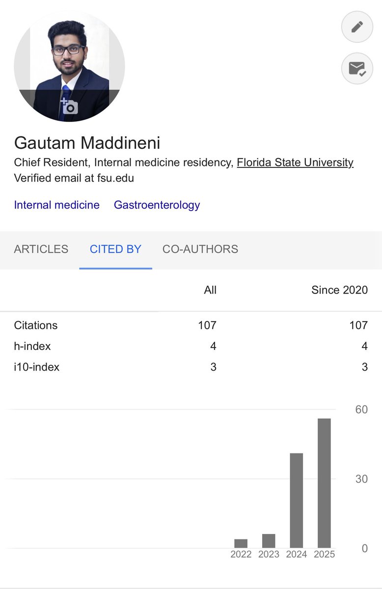 GautamMADDIneni MD (@gautammaddineni) on Twitter photo Proud to share this achievement โ 100+ citations. Grateful to my mentors and colleagues who made this possible. Excited for whatโs next! #Research #AcademicMedicine #Gastroenterology #GITwitter #MedTwitter #Mentorship #GrowthMindset <a href="/FSUCoM/">FSU College of Medicine</a> <a href="/CreightonGI/">Creighton GI Fellowship</a> Proud to share this achievement โ 100+ citations. Grateful to my mentors and colleagues who made this possible. Excited for whatโs next! #Research #AcademicMedicine #Gastroenterology #GITwitter #MedTwitter #Mentorship #GrowthMindset <a href="/FSUCoM/">FSU College of Medicine</a> <a href="/CreightonGI/">Creighton GI Fellowship</a>