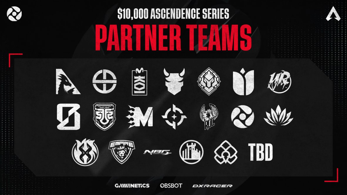 Ascendance Series.⛩️ 

These are the Partnered Teams participating in our $10,000 LIVE-CASTED APEX LEGENDS Tournament.   

Brought to you by: @GameneticsHQ, <a href="/OBSBOT_Official/">OBSBOT</a>, and <a href="/DXRacer/">DXRACER💺</a>.

WATCH HERE: TWITCH.TV/CCETTV