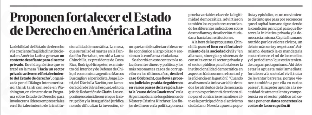 La debilidad del Estado de derecho en #LatAm amenazan la inversión y el crecimiento económico. ¿Qué rol puede asumir el sector privado frente a este desafío?

🔗Aquí la cobertura de <a href="/clarincom/">Clarín</a> sobre nuestro evento en Buenos Aires: kiosco.clarin.com/clarin