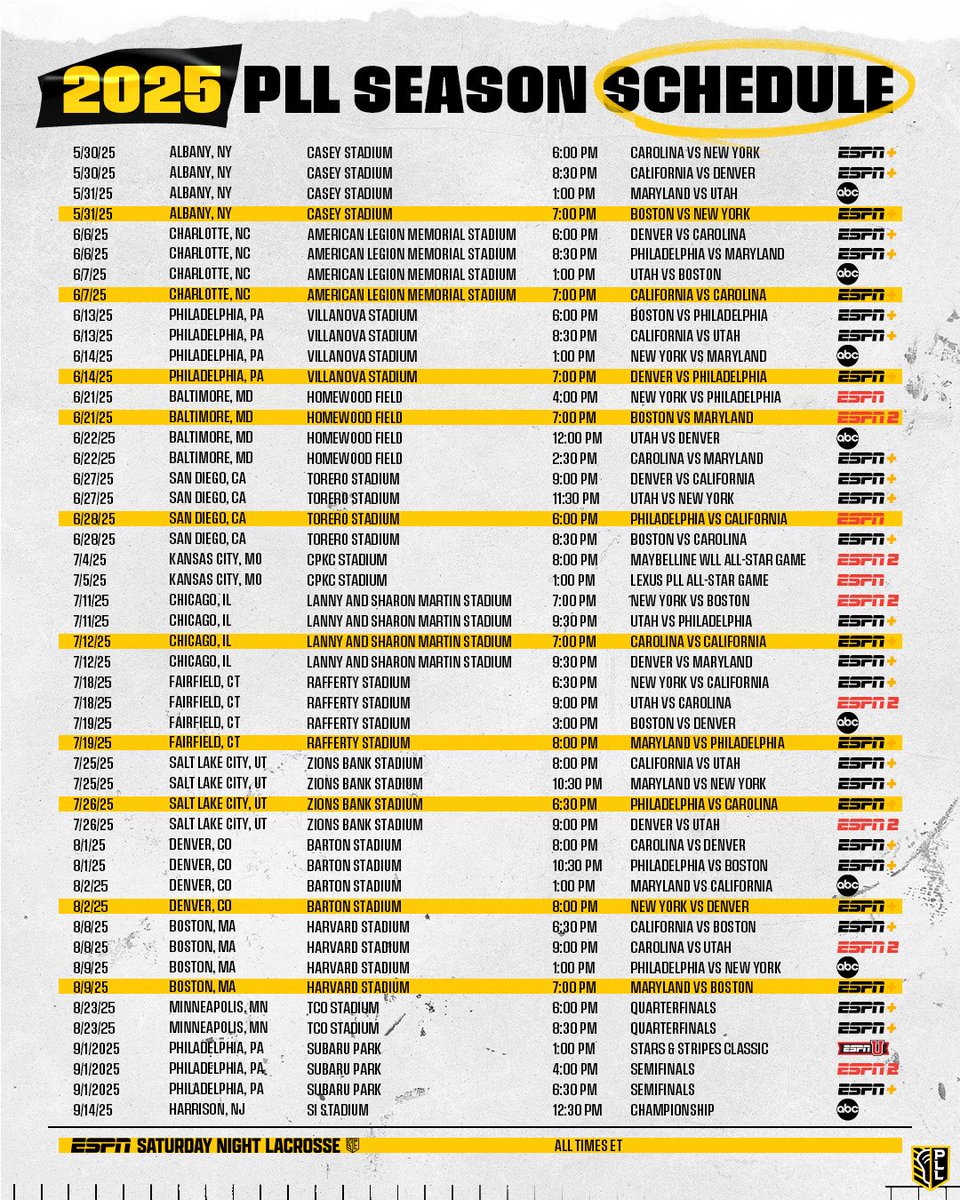 Where to watch EVERY SINGLE GAME of the 2025 PLL season 👀🔥

All games streaming on ESPN+